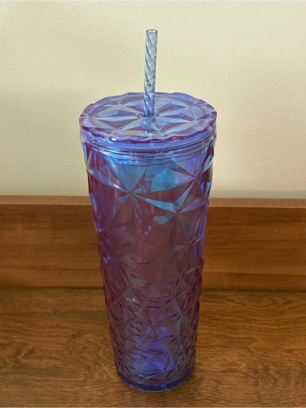 Starbucks Iridescent Blue-Purple Faceted Tumbler with Straw